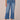 Blue Denim Absolution High Rise Button Fly Porkchop Front Pocket Raw Flare Hem Pulled String Jeans