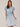 Light Powder Blue Short Double Flutter Scallop Sleeve Mandarin Ruffle Collar Smock Yoke Half Placket Self Tie Waist Lyocell Woven Dress