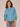 Sparkle Blue Three Quarter Dolman Blouson Pleated Sleeve Funnel Neck Banded Hem Sweater Top