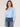 Regatta Blue Three Quarter Ruffle Edge Blouson Sleeve Half Button Down Placket Pintuck Insert Yoke Ruffle Edge Split V-Neck Woven Mixed Media Petite Top