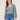 Desert Cactus Three Quarter Blouson Puff Sleeve Mixed Media Yoke Wide V-Neck Knit Top