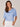 Provence Blue Elbow Raglan Bell Sleeve Embroidered V-Placket Scoop Neck Mineral Wash Petite Knit Top