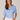 Provence Blue Elbow Raglan Bell Sleeve Embroidered V-Placket Scoop Neck Mineral Wash Knit Top