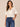 Ecru Short Bubble Sleeve Embroidered Placket Spliced V-Neck Woven Top