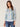 Blue Green Three Quarter Blouson Sleeve Split Neck Floral Printed Knit Top