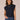 Heather Carbon Blue Extended Cap Sleeve Center Seaming Ribbed Funnel Neck Banded Hem Side Casing Knit Top