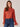 Cayenne Pepper Long Flounce Blouson Sleeve Smock Mock Neck Printed Knit Top