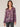 Plum Tarte Multi Long Ruddle Edge Sleeve Braided V-Notch Neck Half Placket Metallic Jacquard Print Woven Top