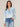 Light Blue Powder Long Sleeve Cascade Ruffle Half Placket Tencel Woven Top