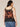 Black Tie Dye Multi Sleeveless Embroidered Placket V-Neck Crochet Tie Dye Print Plus Size Woven Tank Top