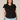 Black Short Double Ruffle Raglan Sleeve Ruffle V-Placket Scoop Neck Plus Size Knit Top