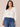 Heather Ecru Three Quarter Blouson Puff Sleeve Mixed Media Yoke Wide V-Neck Knit Plus Size Top